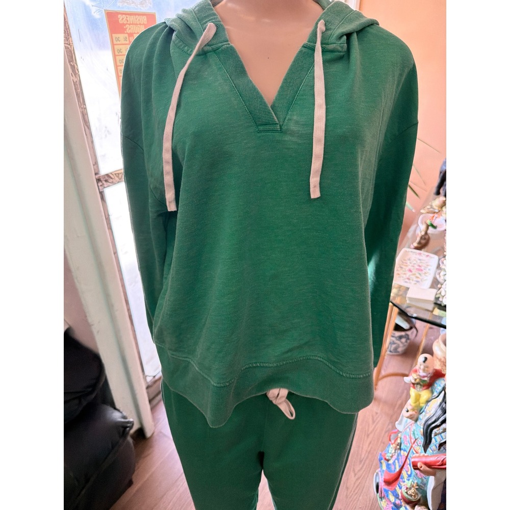 Green V-Neck Hoodie and Joggers 2 Piece Lounge Set Sweatsuit - Picture 3 of 12